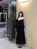 French Style Lace V-Neck Knot Dress: Contrasting Colors, Two-Wear A-Line Skirt for a Chic Autumn/Winter Look