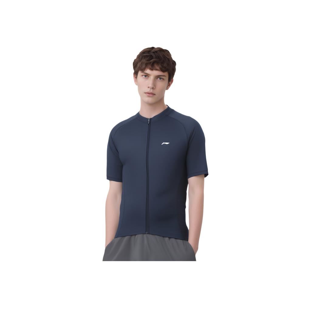 Li Ning Breathable Solid Color Comfortable Short Sleeve Cycling Jersey Men Jersey Navy-Blue LCTY045-4