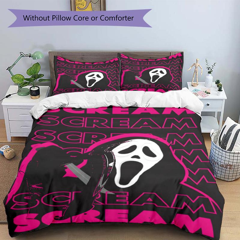 3pcs Duvet Cover Set (1*Duvet Cover + 2*Pillowcase, Without Core), Ghostface Print Bedding Set, Bedroom Decor, All‑Season, Gift