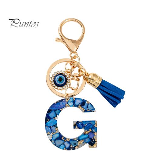 Durable Keychain Charm Blue Series Pendant, Initial Letter Key Chain with Eyes Keyring Tassel Design, A-Z Holder for Bags Backpacks Cars Accessories