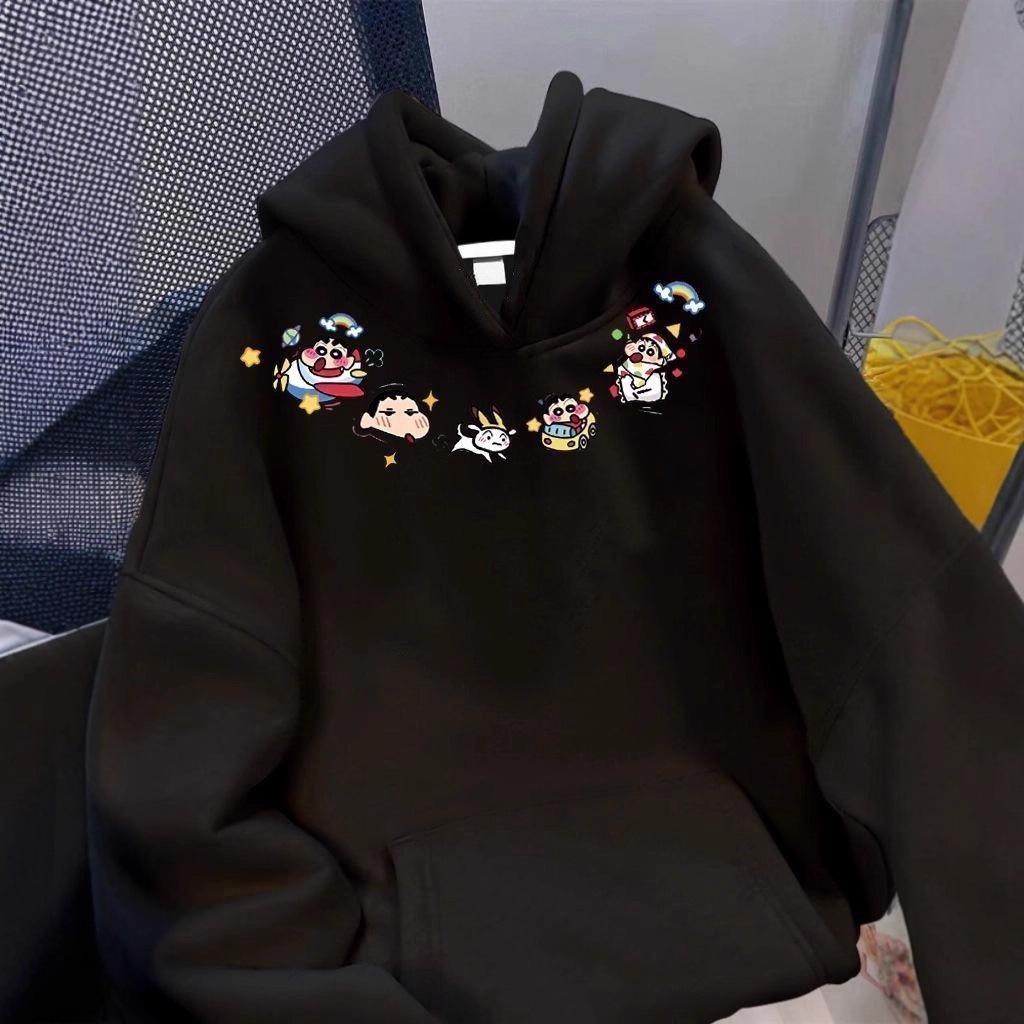 Herren Crayon Shin-chan Dunkelblauer Fleece-gefütterter Hoodie – Herbst/Winter Lässiges und Vielseitiges Oberteil für Teenager