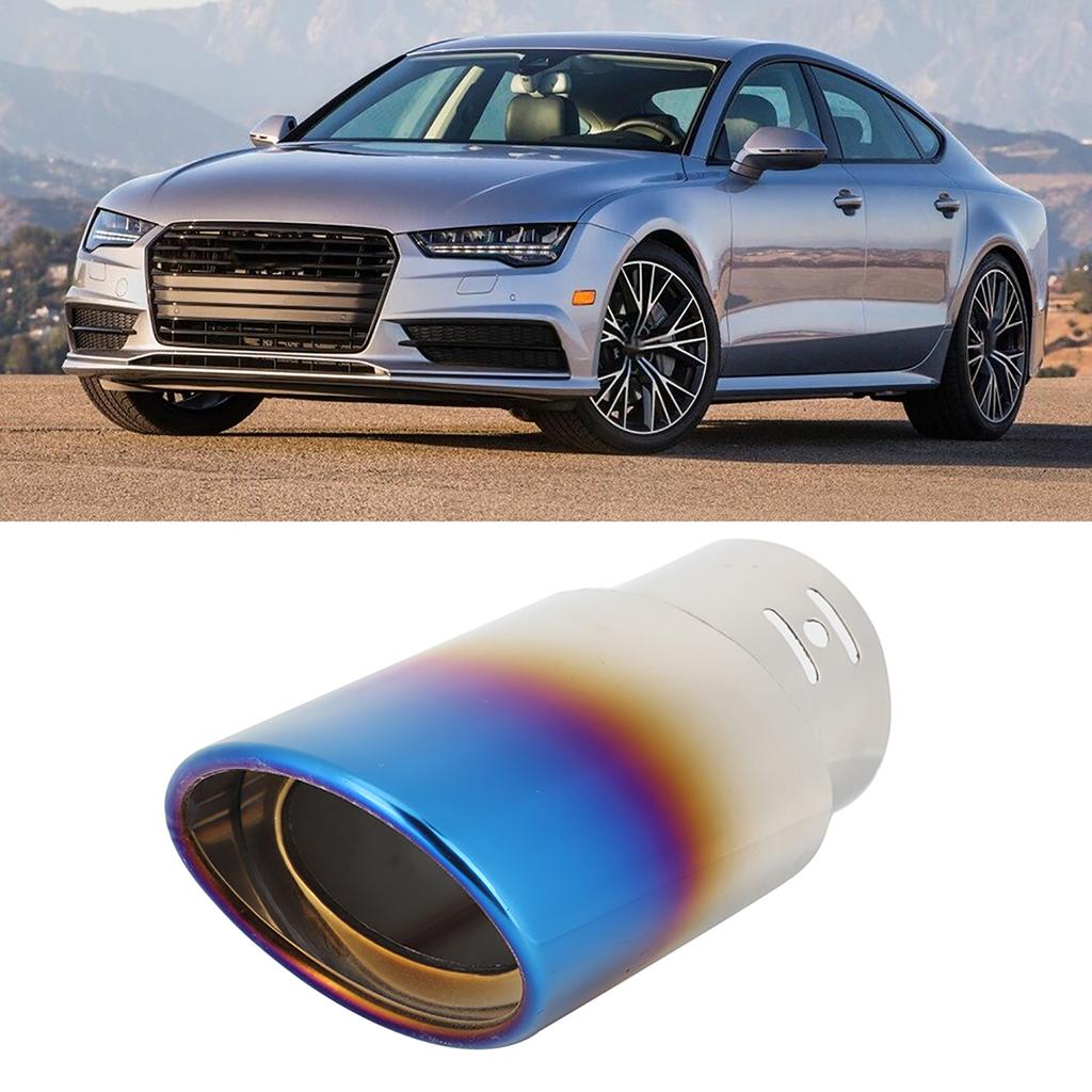 Stainless Steel Car Modified Exhaust Tip Muffler Pipe Rear Tail Throat Titanium Blue 62mm   2.4in