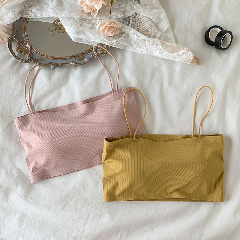Korean Style Summer Ice Silk One-Shoulder Camisole with Anti-Exposure Back