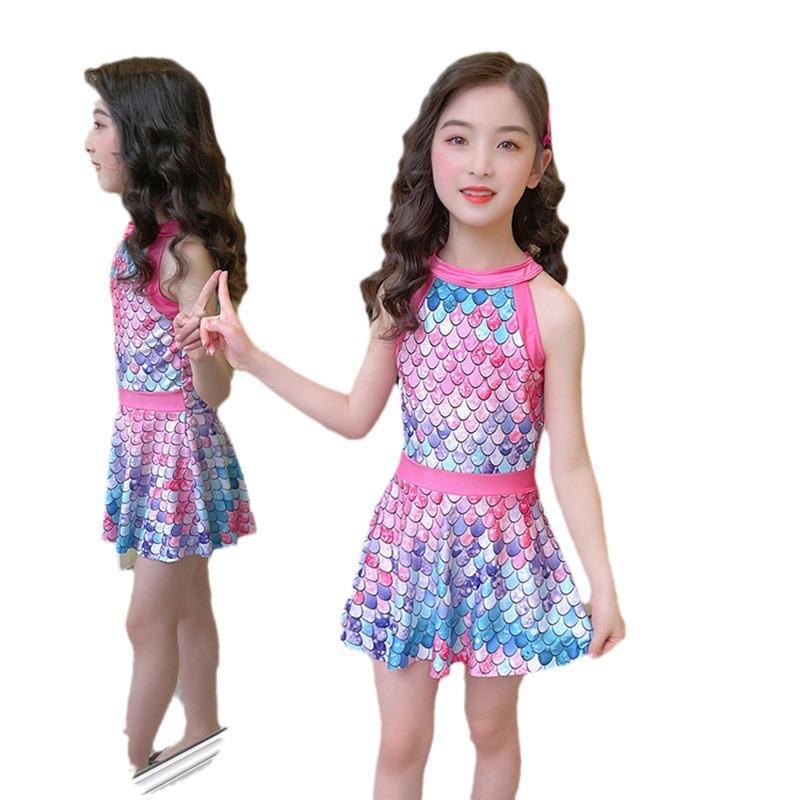 2024 New Cartoon Girls' One-Piece Swimsuit with Skirt for Children