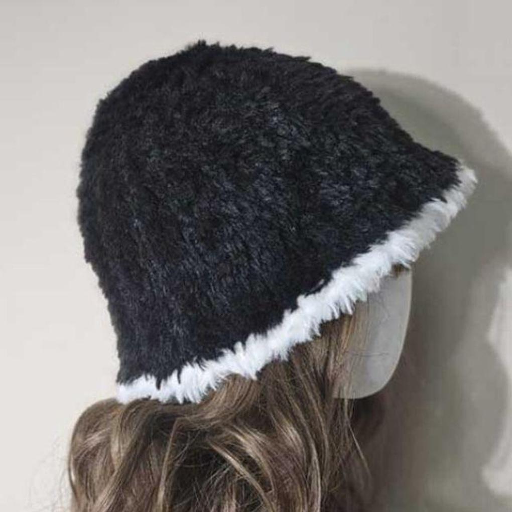 

Soft fur two-tone bucket hat, fur beanie hat in black