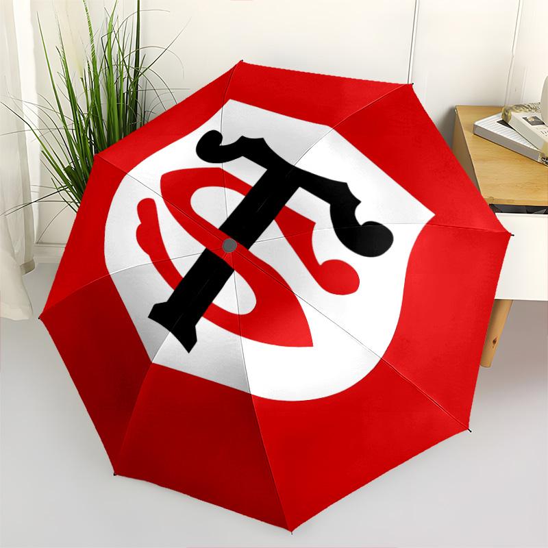1 PC Automatic Folding Umbrella - Stade Toulousain Pattern Portable Foldable Design With 8 Ribs Christmas Birthday Gifts