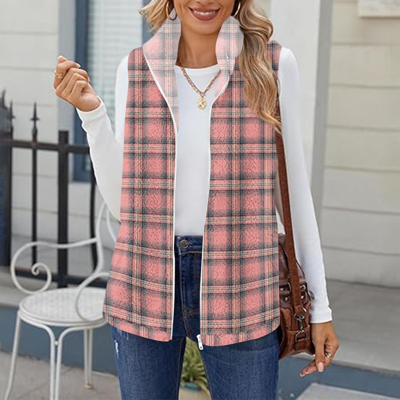 

Женский модный и теплый флисовый кардиган-жилет с клетчатым принтом XL розовый