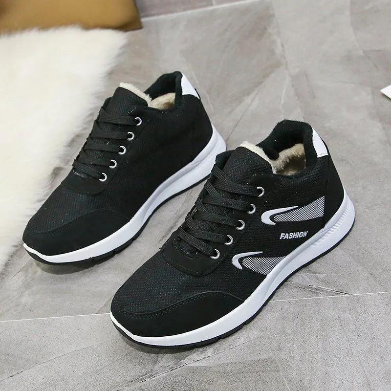 

WTEMPO Осенне-зимние универсальные кроссовки на плоской подошве, женские кроссовки для бега на нескользящей мягкой подошве, теплая хлопковая обувь 36 чёрный