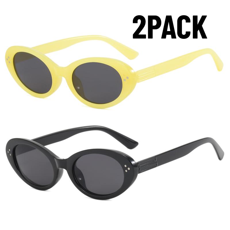 2PACK Vintage Oval Sunglasses Women Luxury Brand Designer Small Oval Glasses Retro Black Glasses Ladies Goggle UV400 Shades