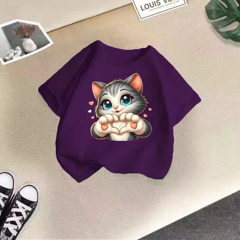 Children's Casual Short-sleeved T-shirt - Summer Boys' and Girls' Casual Cute Cat T-shirt