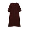 Plus Size Summer Dress V Neck Lace Hollow Out A Line Midi Knee Length Loose Half Sleeves Solid Color Single Breasted Womens Dress