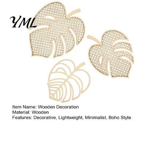 Modern Home Wall Ornament 3Pcs Wooden Monstera Decorations, Bohemian Hanging Ornament, Hollow Tropical Rustic Bedroom Accents Leaf Art Decor