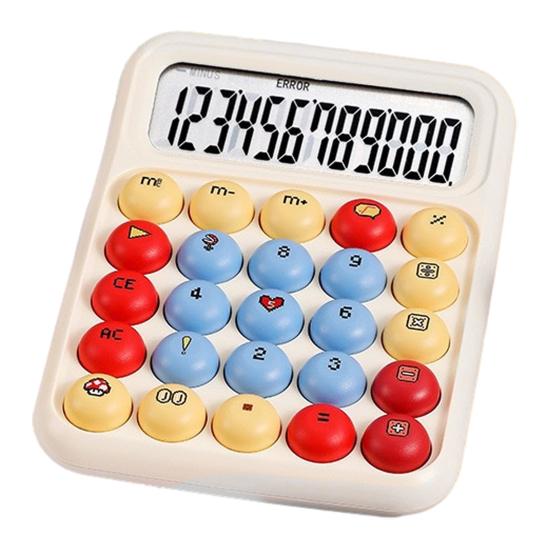 Cartoon Calculator with 12-Digit LCD Screen & Color-Coded Mechanical Keys Cute Desktop Calculator Portable Calculator for Office School Home