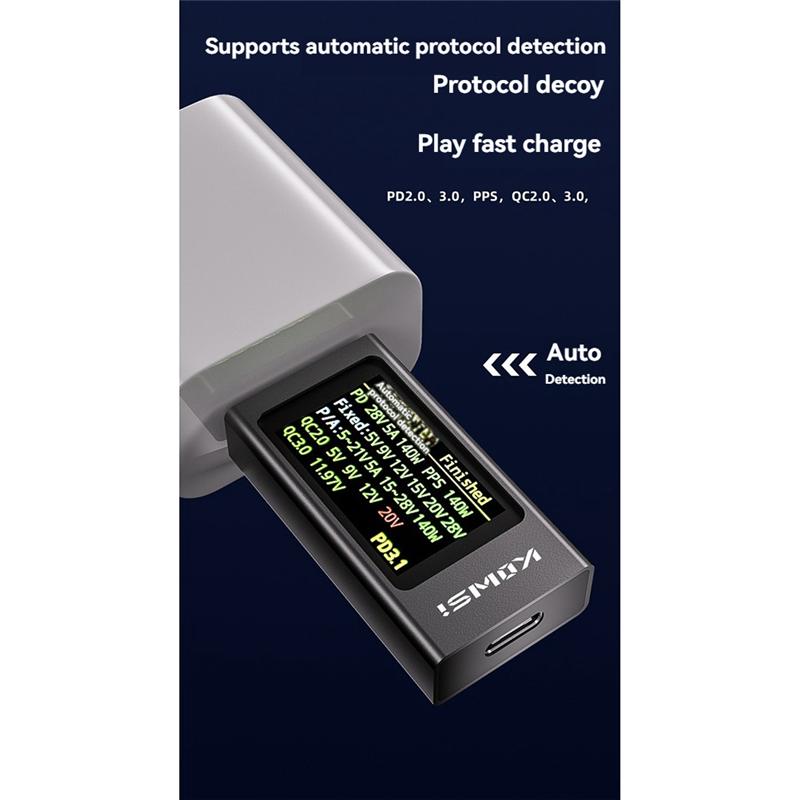 KOWSI KWS-X1 Type-C Tester DC 3.3-36V 0-12A Digital Voltage Current Detection Meter IPS Display Fast Charging Trigger Meter