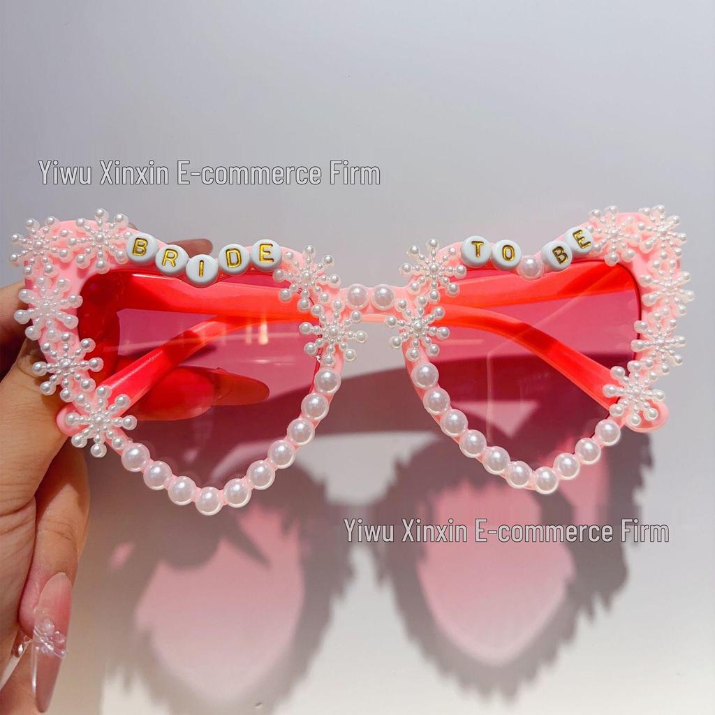 Crystal Heart Bride Sunglasses with Rhinestones & Pearls - Women's Bachelorette Party Accessory
