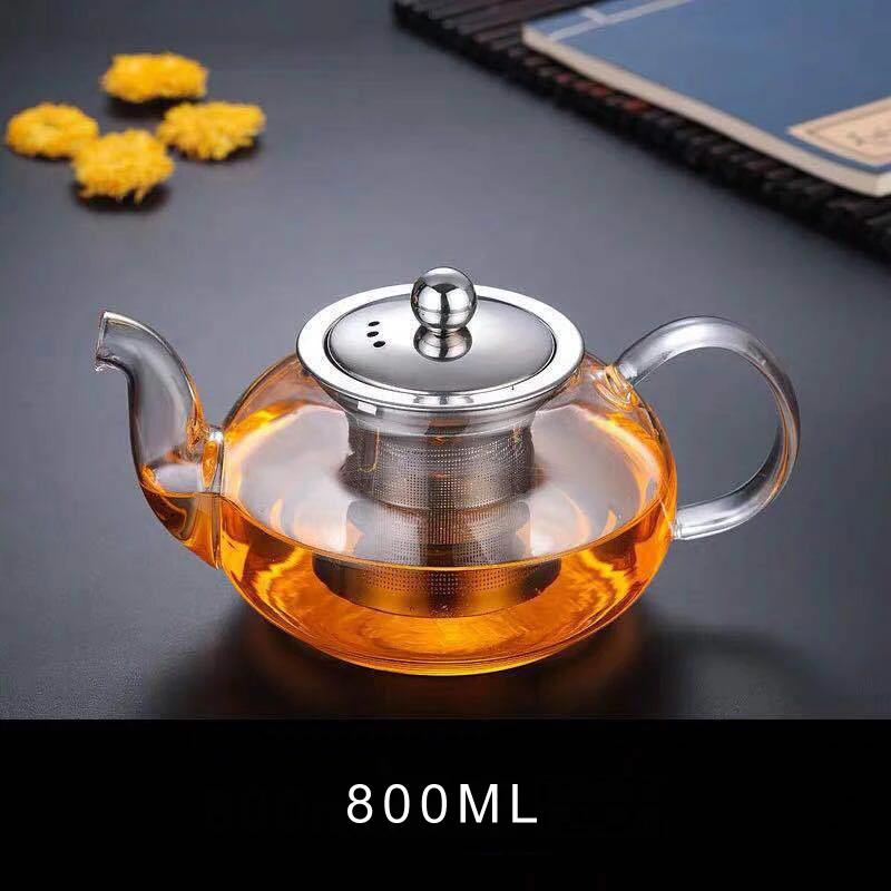 HMLOVE Glass Teapot With Stainless Steel Tea Strainer Infuser Flower Kettle Kung Fu Teawear Set Puer Oolong Heat Resistant Pot