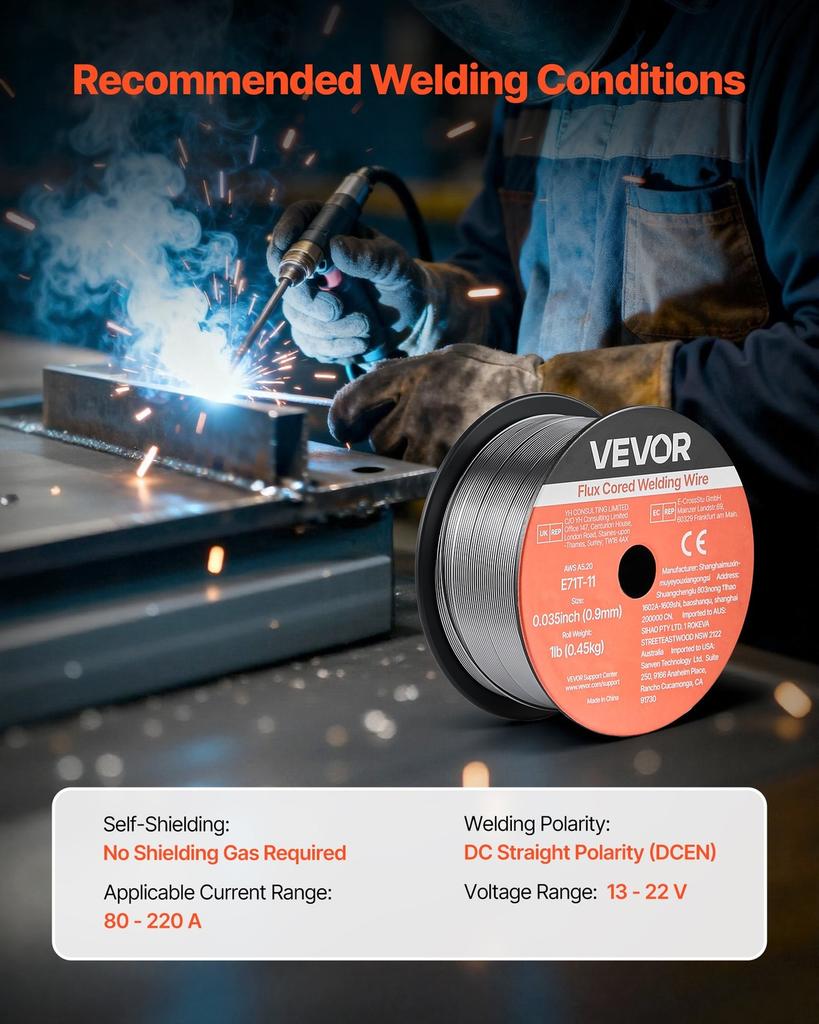 Flux Core MIG Welding Wire, E71T-11 0.9mm 0.45kg, Gasless Mild Steel Welding Wire with Low Spatter for All Position Arc Welding, Self-Shielded for