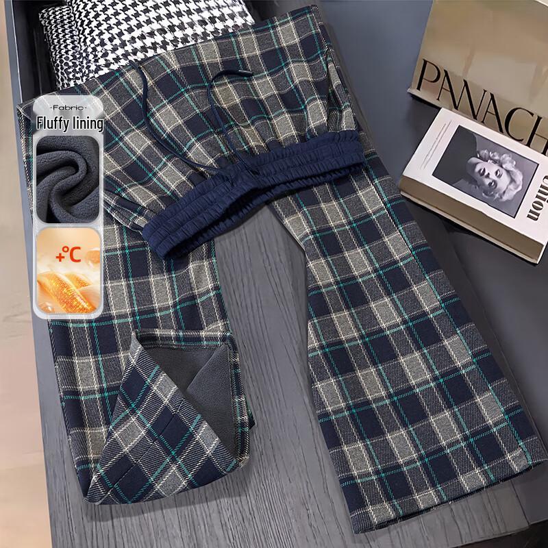 

Women s Warm Fleece-Lined Plaid Casual Pants S