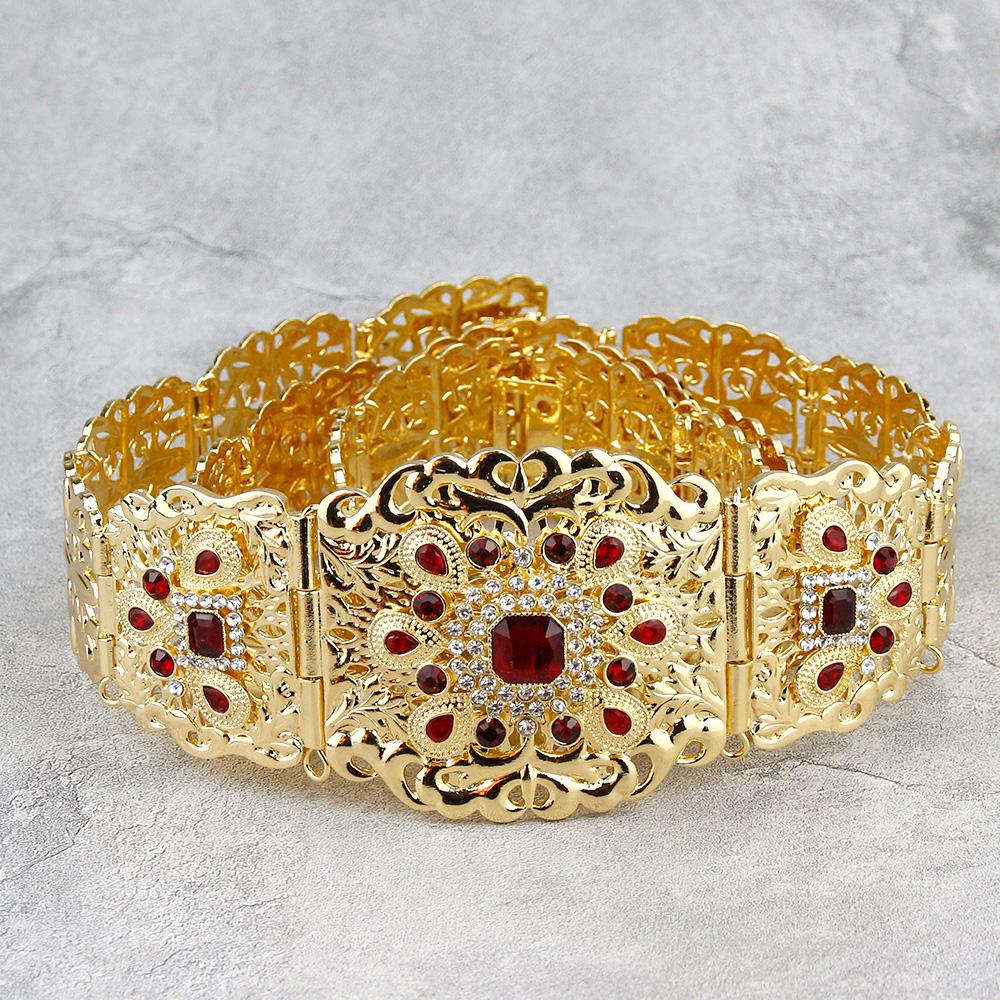 Gold Color Chic Belt Wedding Jewelry For Women Flower Crystal Waist Belt Chain Adjustable Length 2023