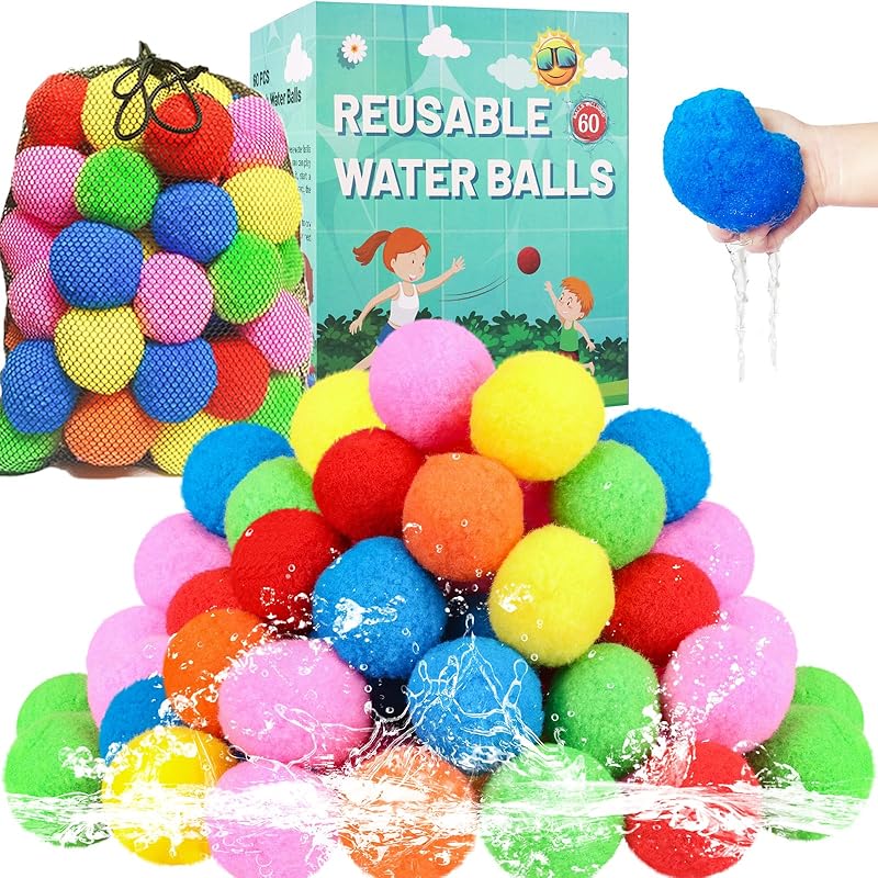 60 Pcs Reusable Water Balls, Reusable Water Balloons for Outdoor Toys and Games, Water Toys for Kids and Adults Boys and Girls - Summer Balls for Multicolor 60