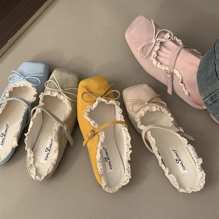 Evening women's shoes gentle flat French Mary Jane half slippers bow single shoes spring and summer retro blue ballet shoes