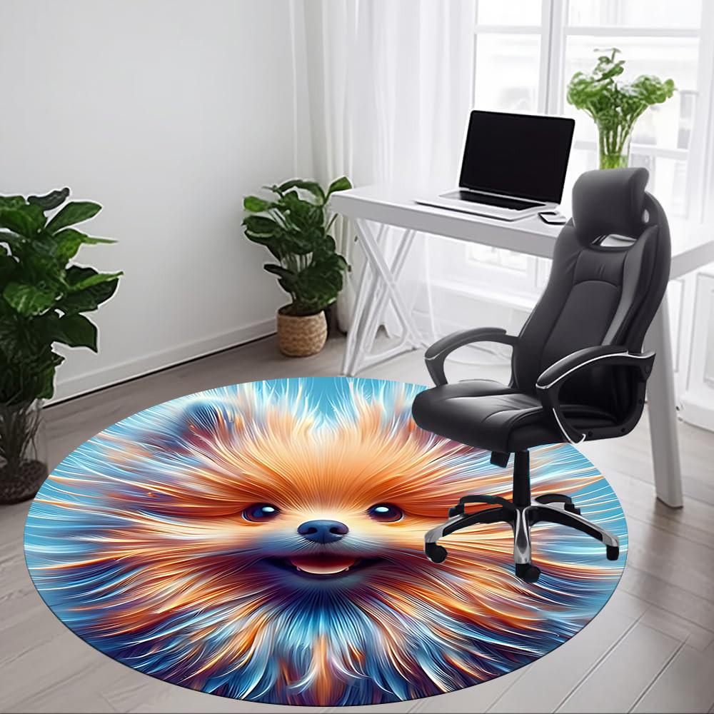 1pc Pomeranian Art Carpet for Office Non-Slip, Round Carpet, Soft & Comfortable, Carpet for Office, Round Floor Mat yy251225100