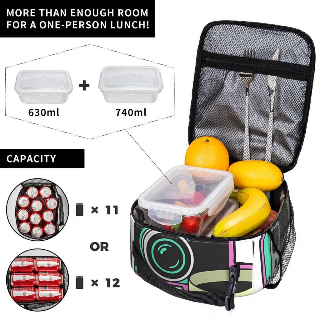 Camera And Coffee Pattern Insulated Lunch Bag for Women Children Portable Food Boxes Thermal Lunch Box Tote