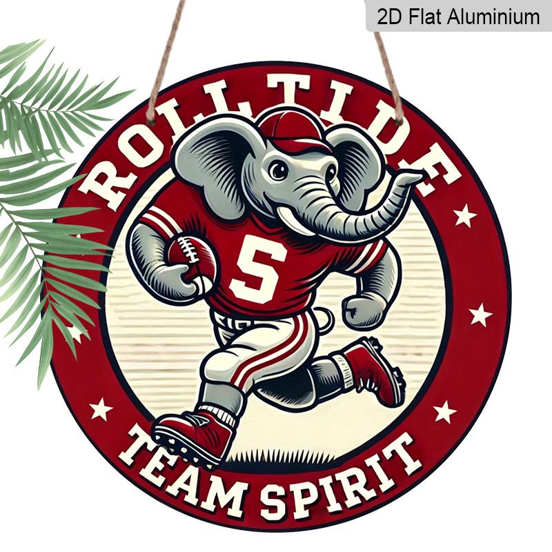 

2D Flat, 1pc of a Round Aluminum Sign Featuring a Football Elephant, Suitable for Restaurants, Bars, And Cafes. It Is Waterproof, Dustproof, And 7.87*7.87in