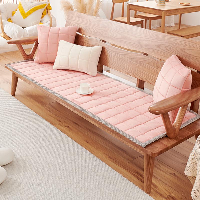Plush Thickened Non-Slip Sofa Cushion Plaid Autumn and Winter Warm and Simple Living Room Solid Wood Sofa Cushion Cover Cloth