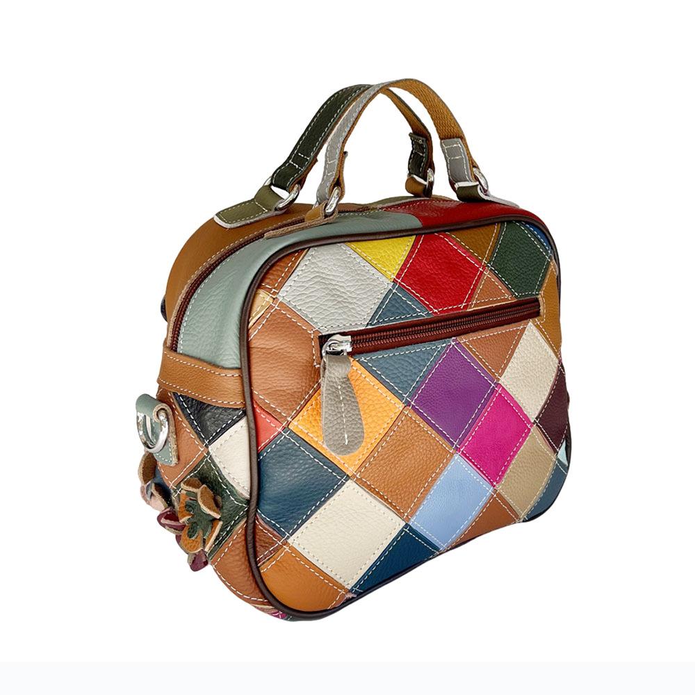 Sac à main en cuir Wind, sac messager, sac pour femme à fleurs épissées à la main, petit sac carré en cuir à losanges colorés