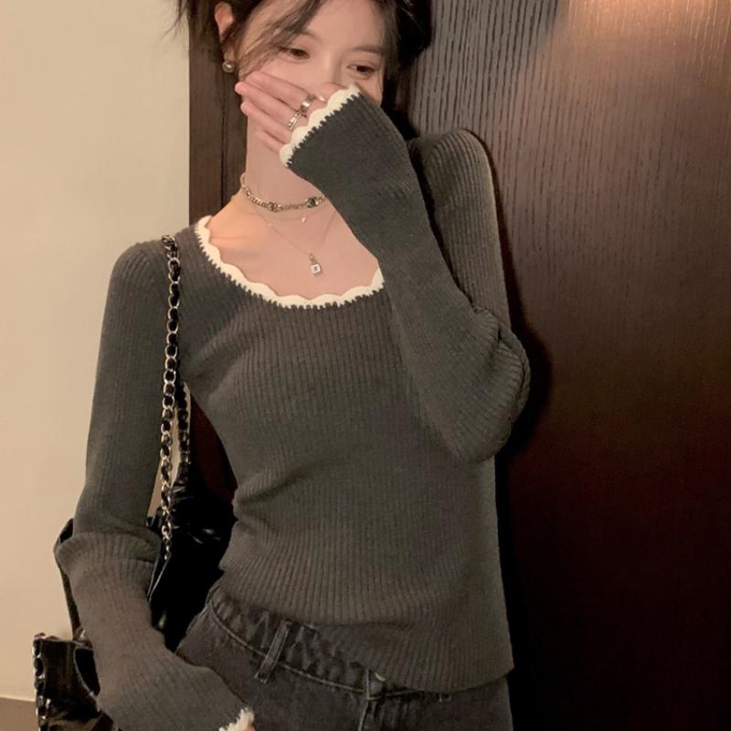 

Осенний круглый вырез ретро облегающий базовый пуловер свитера женские зимние длинные рукава вязаный свитер женский элегантный кружевной однотонный женский трикотаж топы 25818 One Size