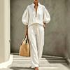 2026 summer new European and American cross-border women's clothing foreign trade casual loose solid color half zipper lantern sleeve women's suit