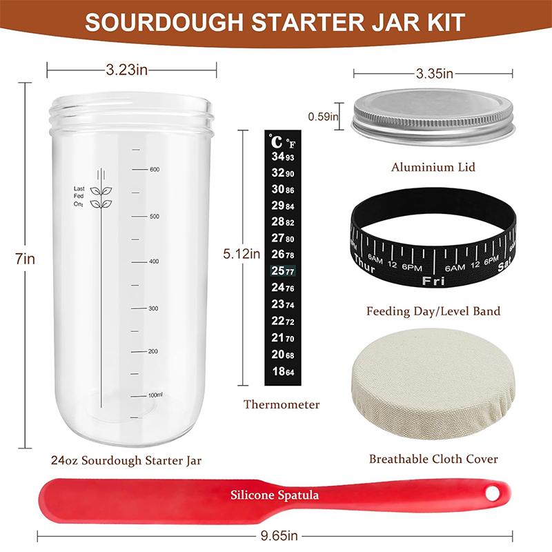 Sourdough Starter Jar Kit 24oz 730ML Glass Sourdough Bread Baking Supplies Fermentation Kit with Date Marked Feeding Band JT430