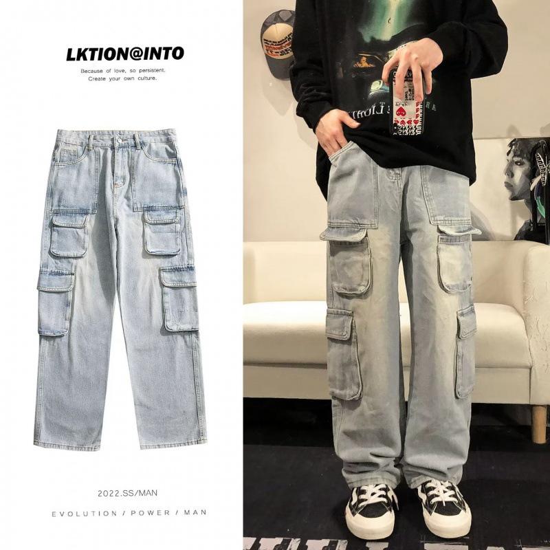 Men's Washed Denim Casual Pants – 2022 Autumn/Winter Hong Kong Style Overalls