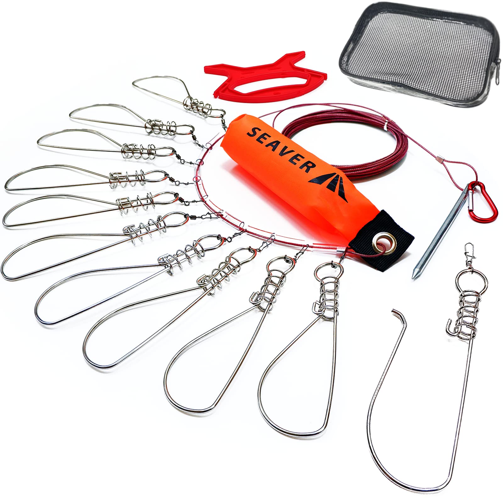 

Стрингер с запасным чехлом для хранения SEAVER [Съемные крючки] плавающий, крючки с пружинным механизмом, устойчивые к ржавчине, 5/10 штук, проволока 5/10 м, крючки, в комплекте,