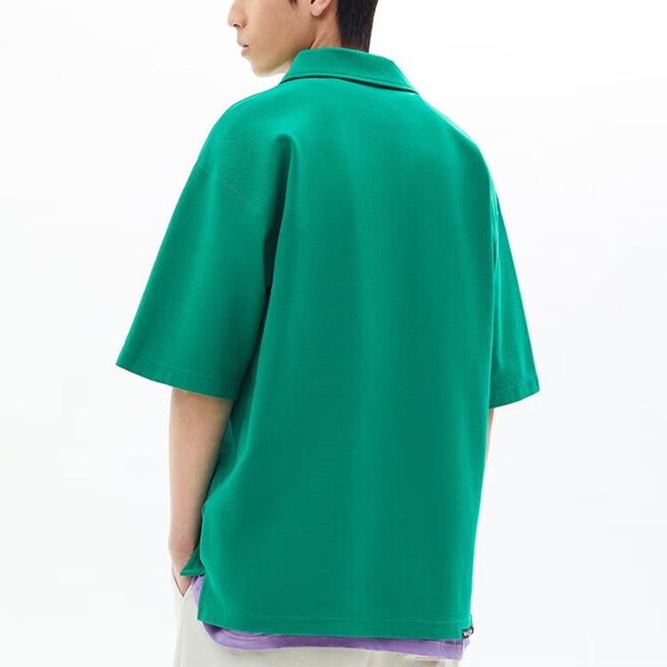 Anta Lifestyle Series Letter And Number Pattern Logo Half Zip Short Sleeve Polo Shirt Unisex Polo Shirts Deep-Green 172328134-2