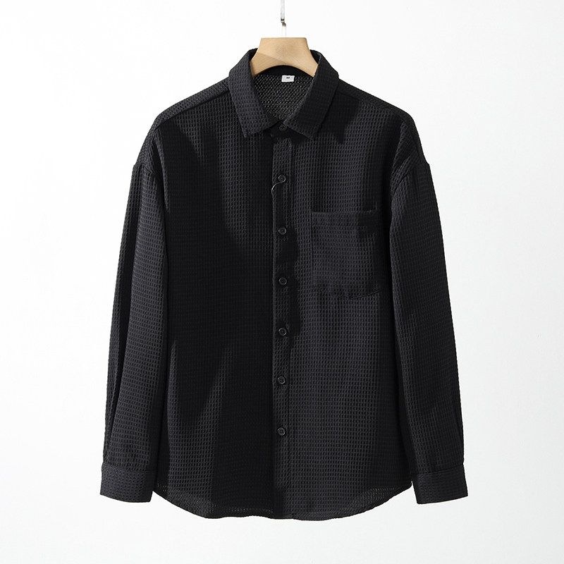 Japan fashion Retro Waffle Seersucker Long sleeve Shirts Men's 2024 New Spring and Autumn Foreign Trade Men's Casual Shirt