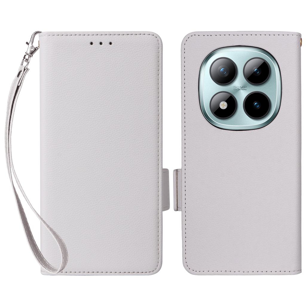 Dla Xiaomi Poco M8 Pro 5G/Redmi Note 15 Pro+ 5G (Światowy) Etui Portfel ze Skóry z Teksturą Litchi z Paskiem na Nadgarstek