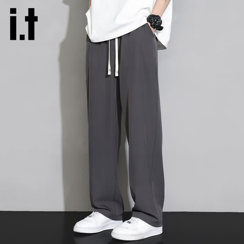 Izzueit Men s Ice Silk Loose Straight Casual Pants L