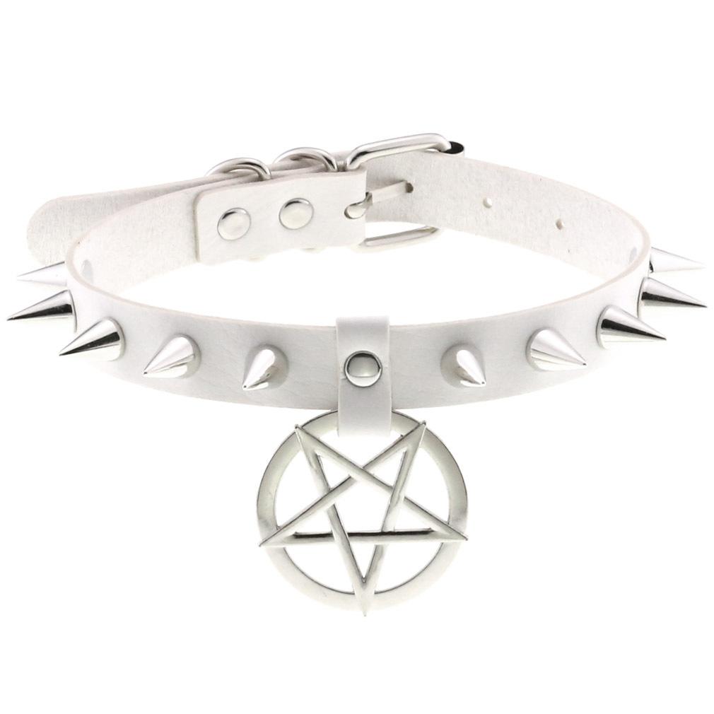 DIEZI Harajuku Bílý PU Kožený Kroužkový Choker Náhrdelník Pro Ženy Muže Vintage Gotický Hip Hope Nastavitelný Límcový Náhrdelník Šperky