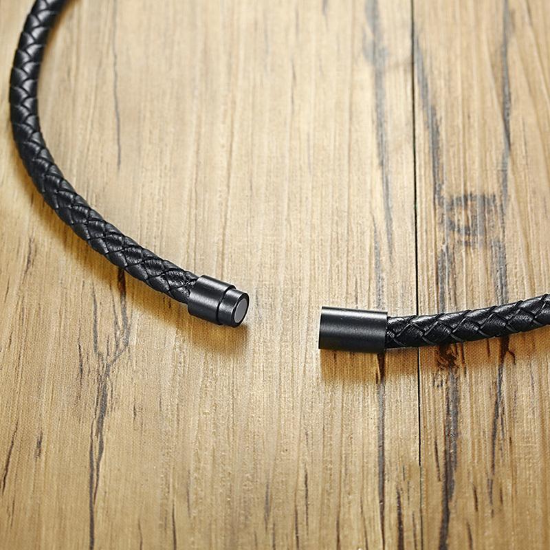 Choker Necklace Men's, Lava Rock Braided Leather Necklaces, Men Boho Hippie Jewelry ,Oil Diffuser Surf Necklaces in Black