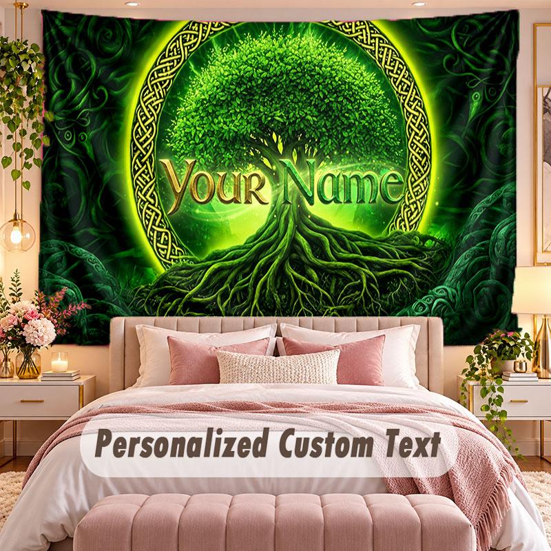 Baum des Lebens (261) Themen-Wandteppich, individuell mit Namen und Text, personalisierter Hänge-Wandteppich für Schlafzimmer, Wohnzimmer-Dekoration