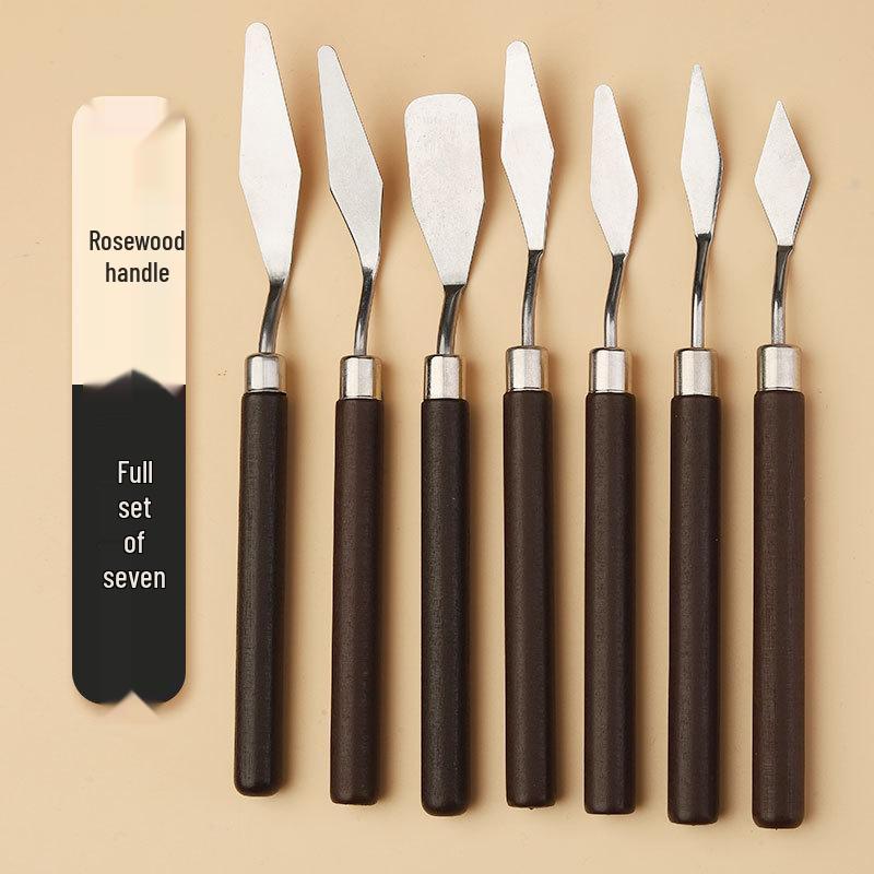 Student Art Stainless Steel Palette Knife - Wooden Flat Head, Pointed Gouache Scraper