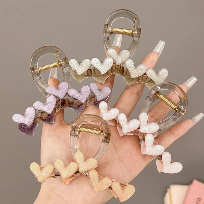 Korean Heart Hair Claw Clip Acrylic Transparent Jelly Love Grab Clip Hair Crab For Women Girls Summer Headdress Accessories