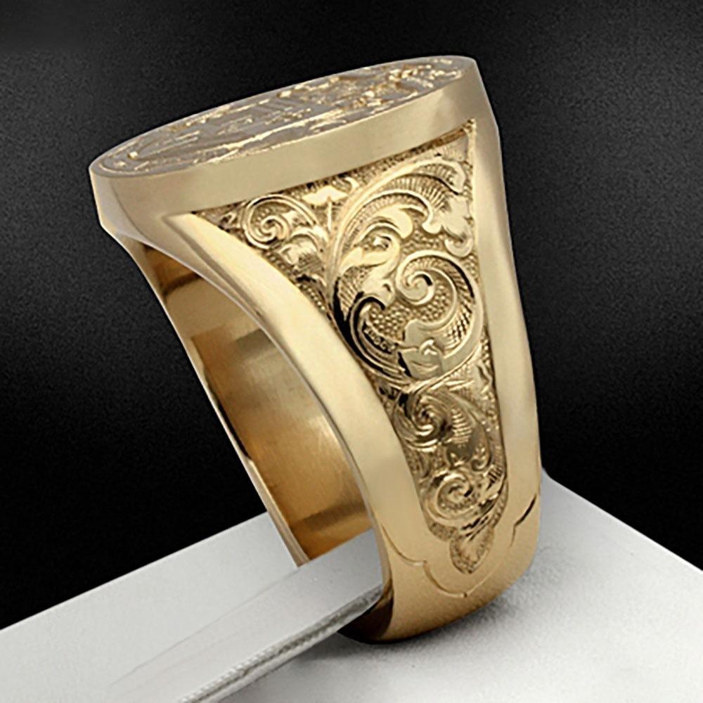 Crown Lion Shield Badge Yellow Royal Seal Men's Ring