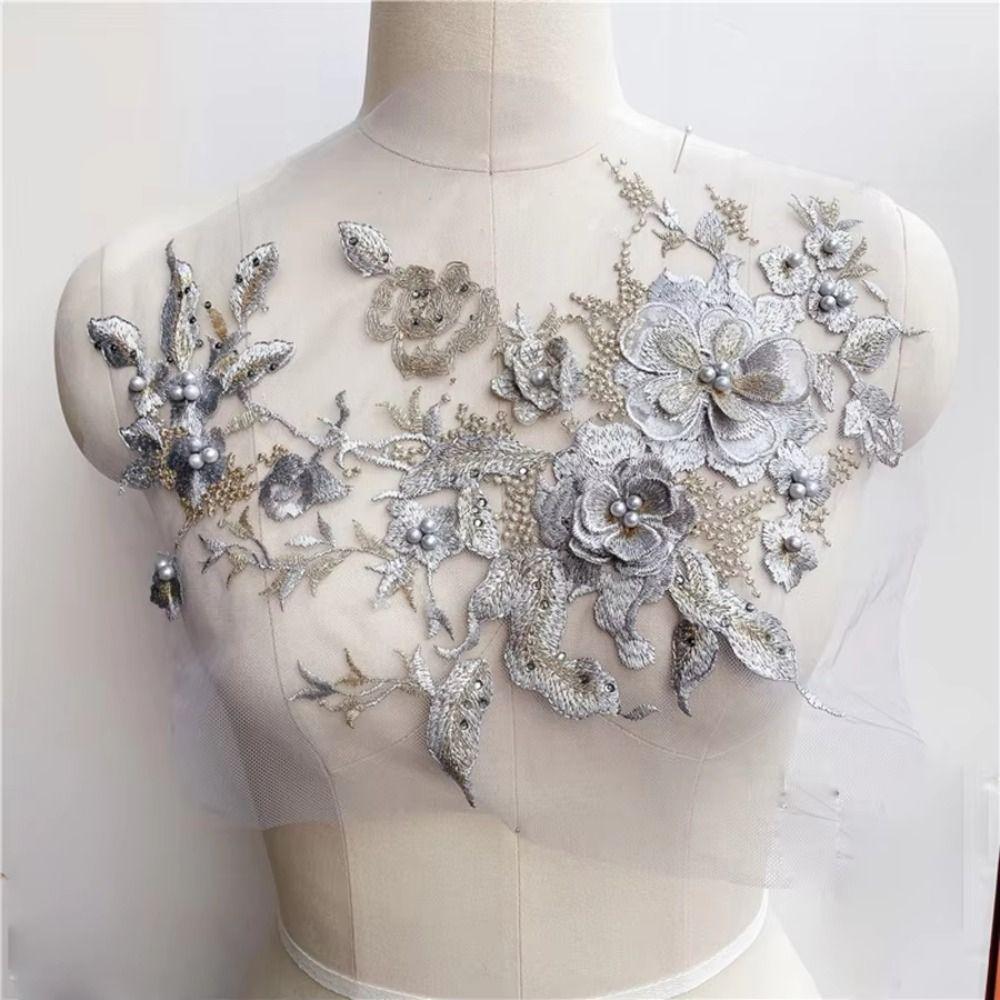 3D Flowers 3D Embroidered Patches Flower Lace Beaded Lace Applique Sewing On Patches Evening Dress