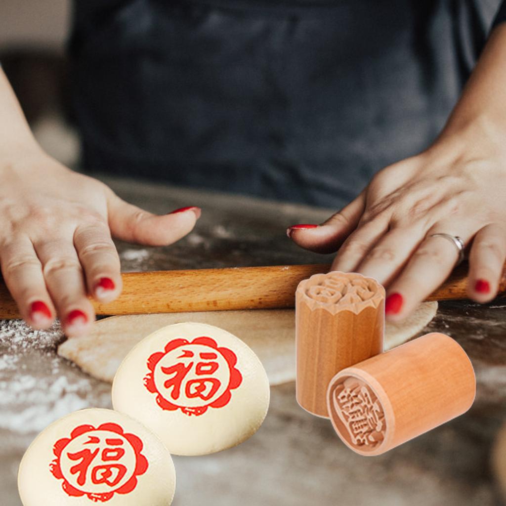 2 Pcs Moon Cake Stamp Cookie Decorating Tools Custard Cream Chinese Dough Pastries Molds Wood Diy Baking Cookies