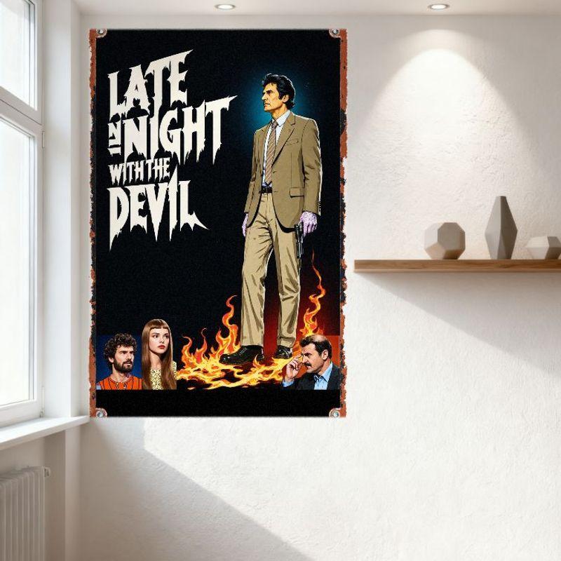 Late Night with the Devil Vintage Metal Tin Sign Retro Horror Movie Poster for Bar Cafe Home Decor Man Cave Wall Art