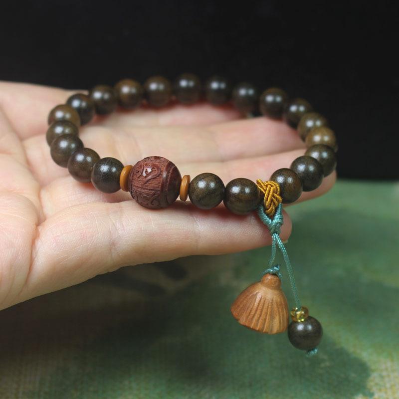 8mm Natural Wood Bead Bracelet Lotus Pendant Men Women Jewelry