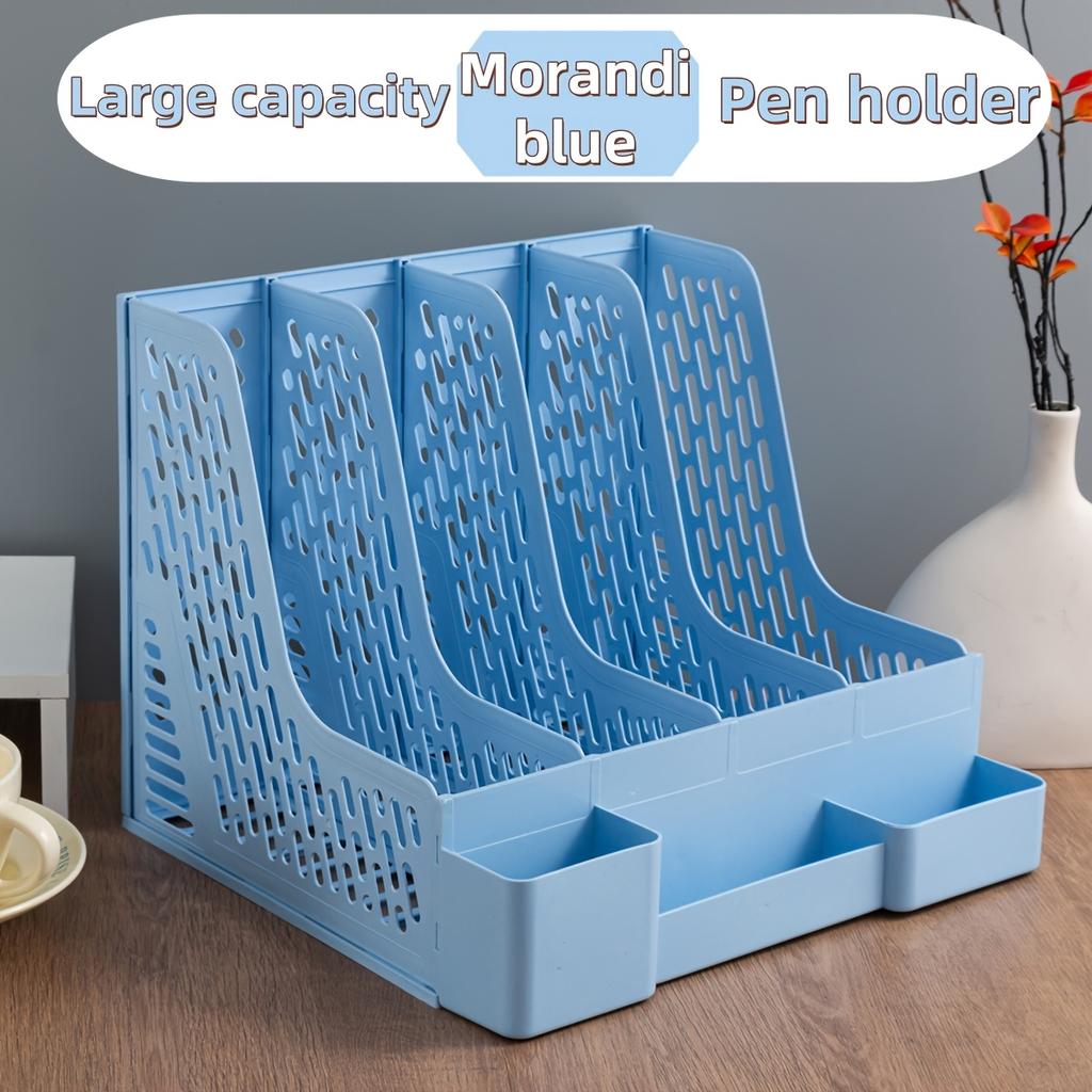 4-Compartment Detachable Desktop File Organizer, PP Material, Space-Saving Office Supplies and Document Storage Box